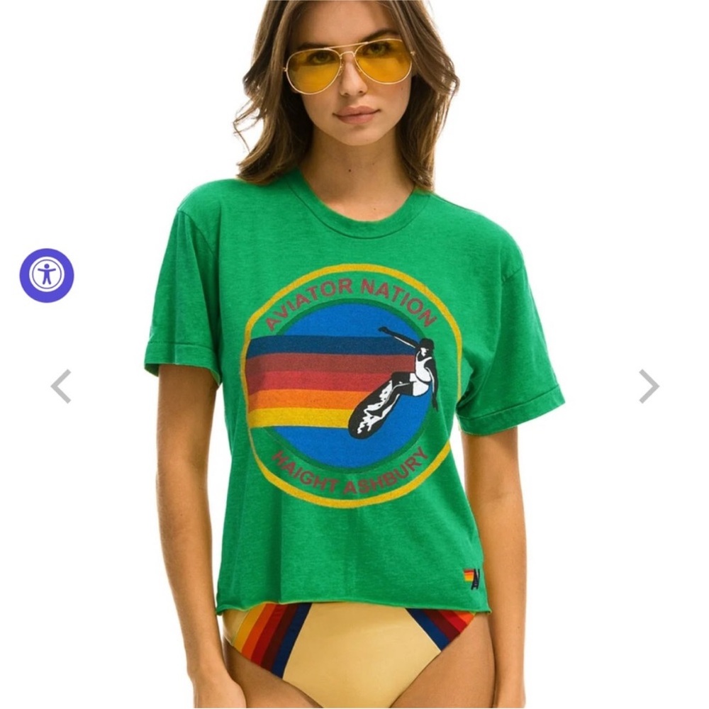Aviator Nation Haight Ashbury Boyfriend Tee - Kelly Green Size XL